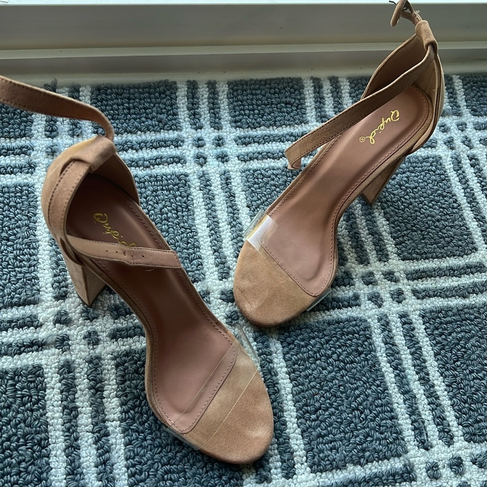 Quips Heels - Nude with clear front strap over toes. Worn twice.